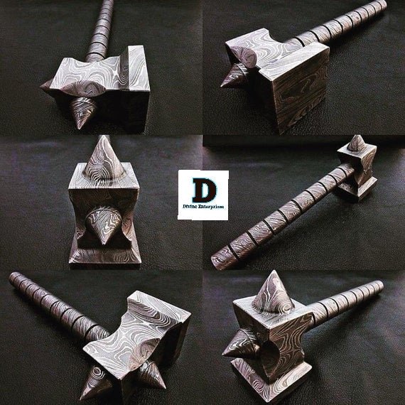 Hand made Damascus steel viking hammer Divine Enterprises