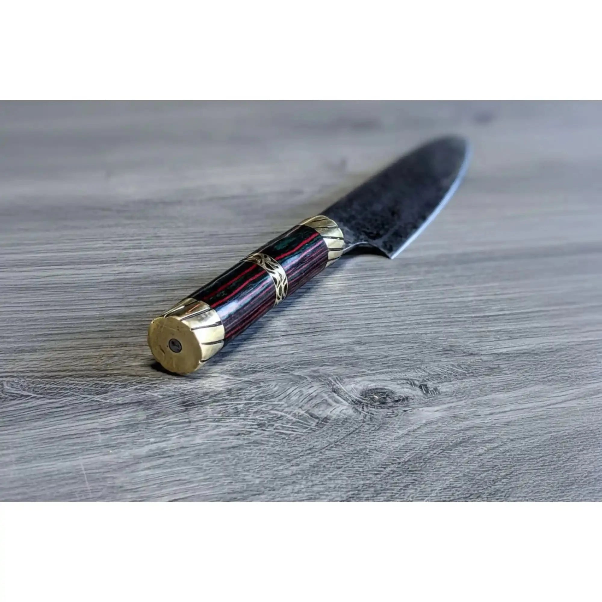 Handcrafted 8” Japanese-Style Gyuto Chef Knife — Acid-Etched Blade, Rosewood Handle with Brass
