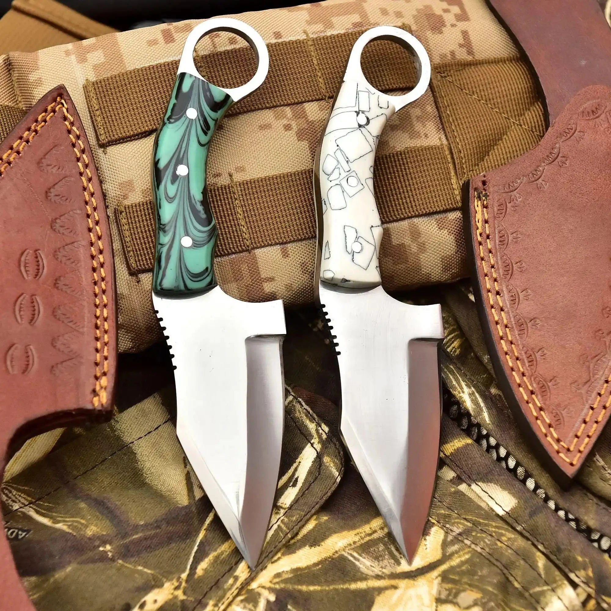 Handcrafted Stainless Steel Outdoor Utility Knife – Ring Handle – Resin Grip – JW SteelCrafts
