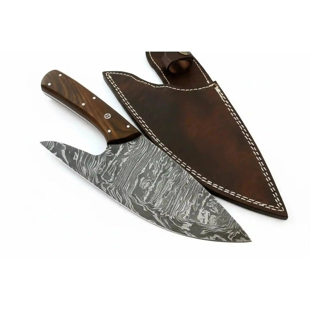 Handmade Fire Pattern Damascus Steel Camp Utility Knife, Rosewood Handle