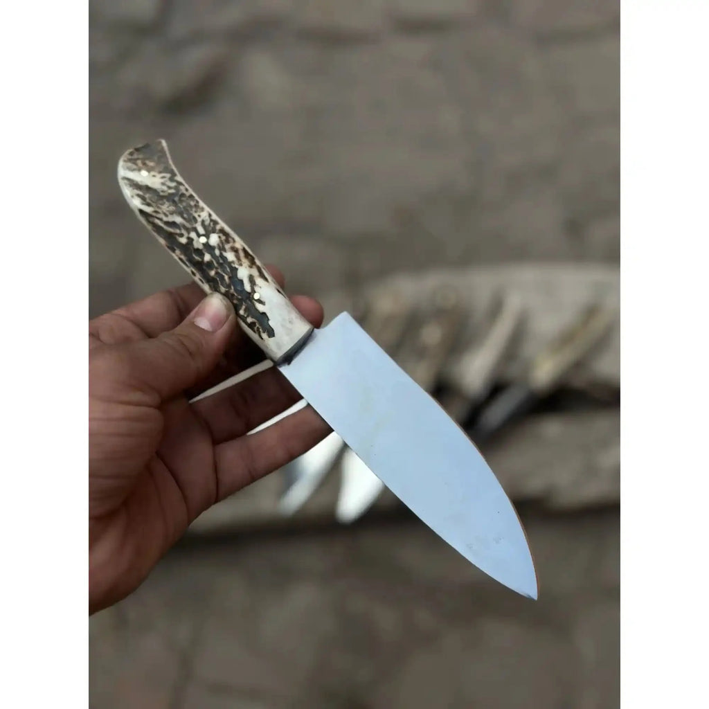 Handmade Chef Knife with Stag Antler Handle – High Carbon Steel Blade | JW SteelCrafts