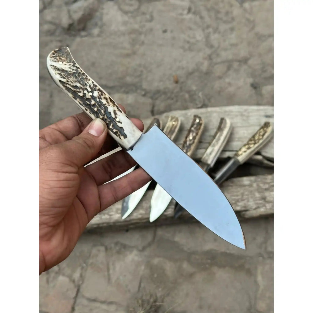 Handmade Chef Knife with Stag Antler Handle – High Carbon Steel Blade | JW SteelCrafts