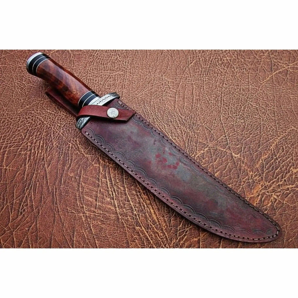 Handmade Clip Point Bowie Knife Damascus Steel Blade Custom Fixed Blade Knife JW SteelCrafts