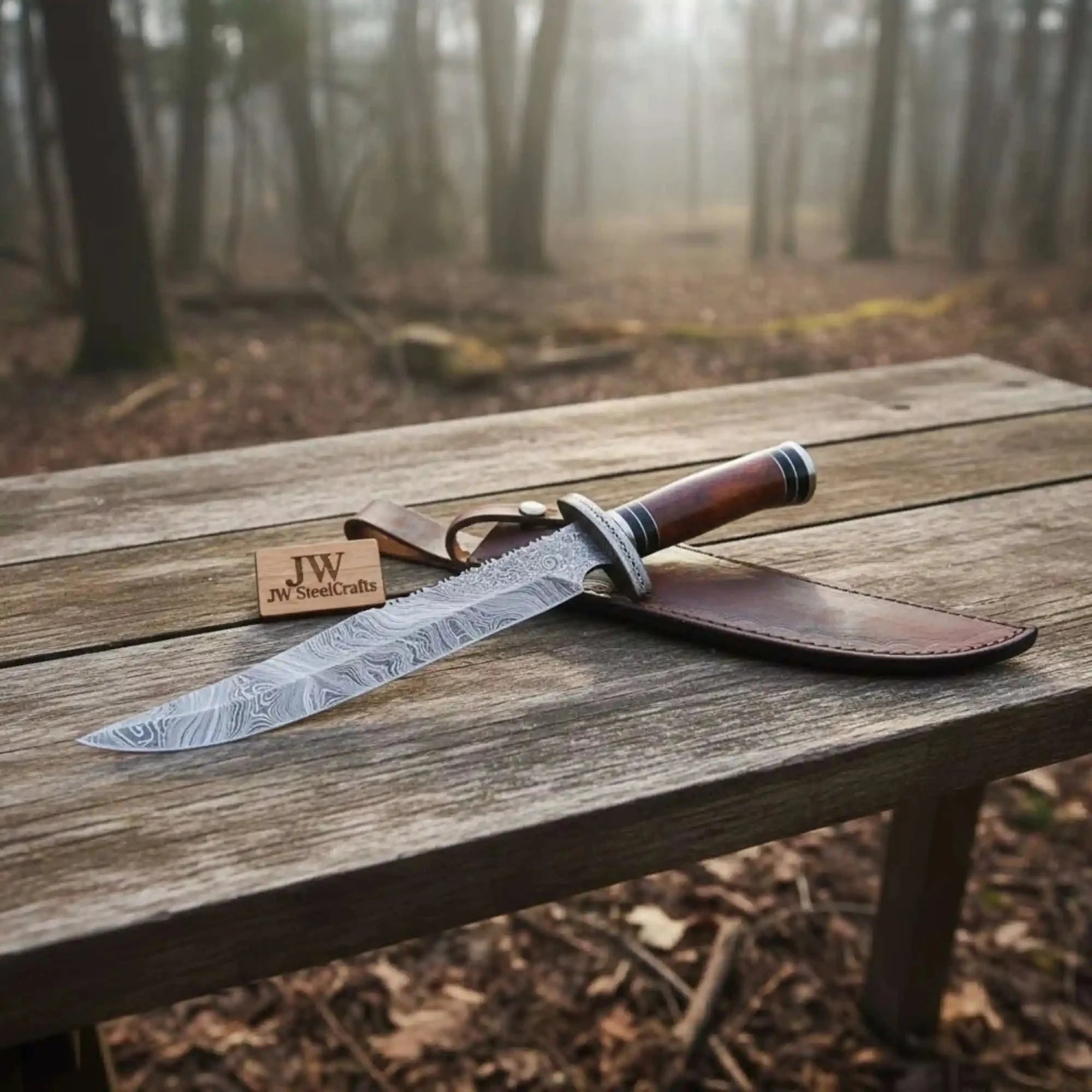 Handmade Clip Point Bowie Knife Damascus Steel Blade Custom Fixed Blade Knife JW SteelCrafts