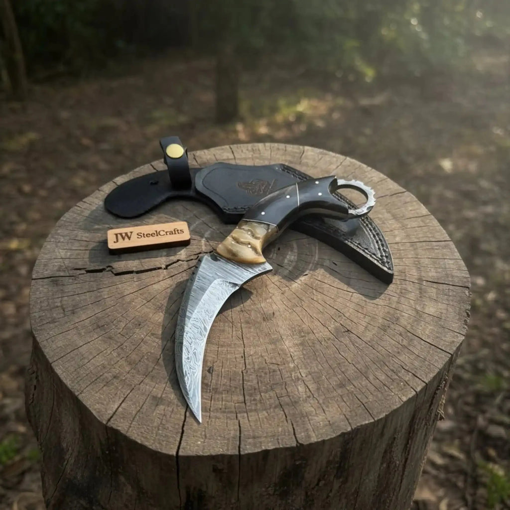 Handmade Custom Damascus Karambit Knife.