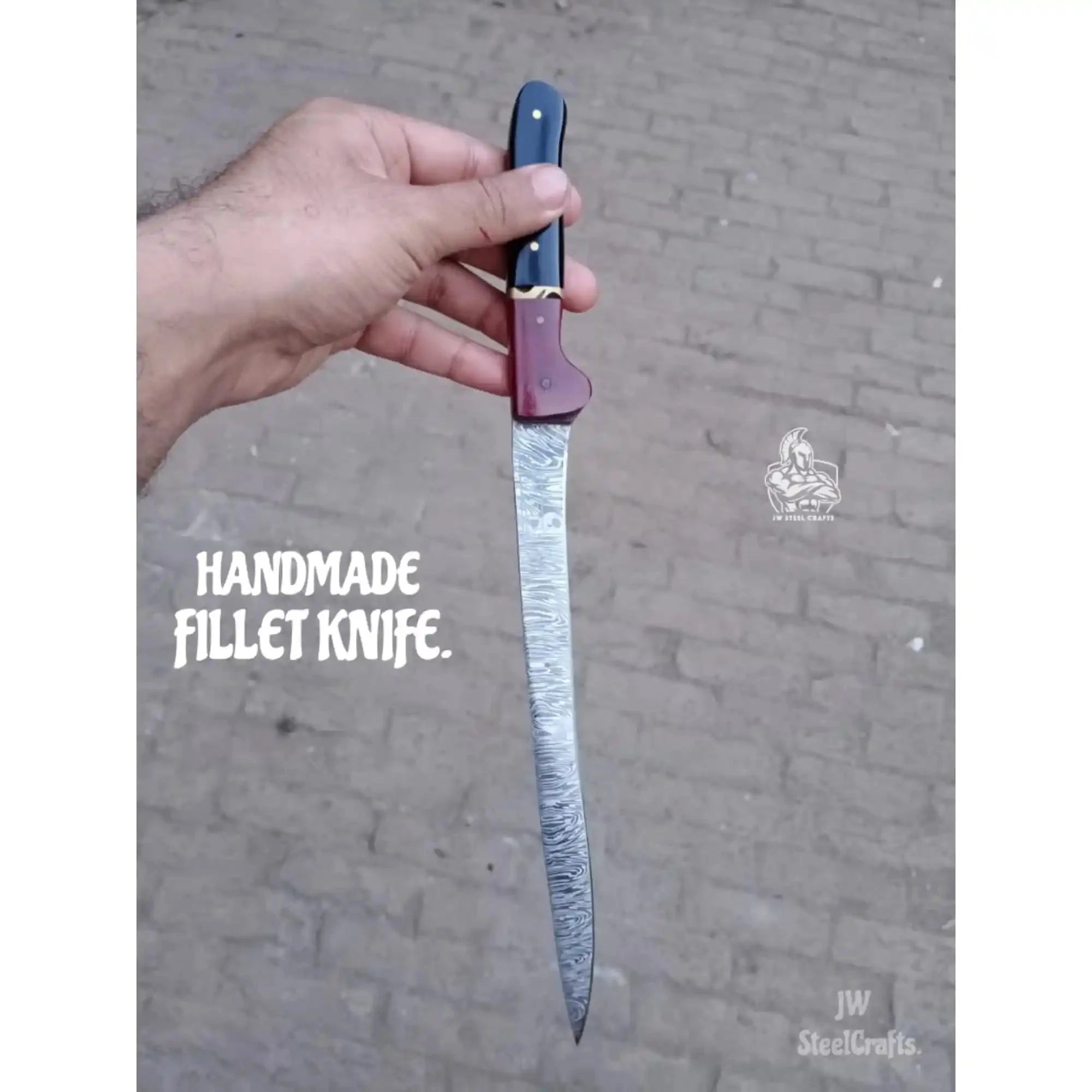Handmade Damascus Boning Knife, JW SteelCrafts, Full Tang Fillet with Micarta and Resin Handle