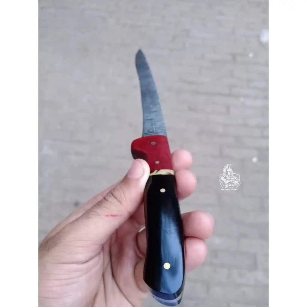 Handmade Damascus Boning Knife, JW SteelCrafts, Full Tang Fillet with Micarta and Resin Handle