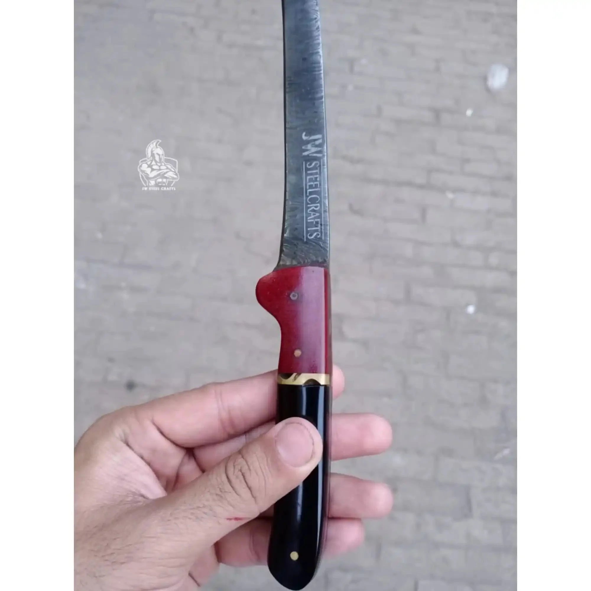 Handmade Damascus Boning Knife, JW SteelCrafts, Full Tang Fillet with Micarta and Resin Handle