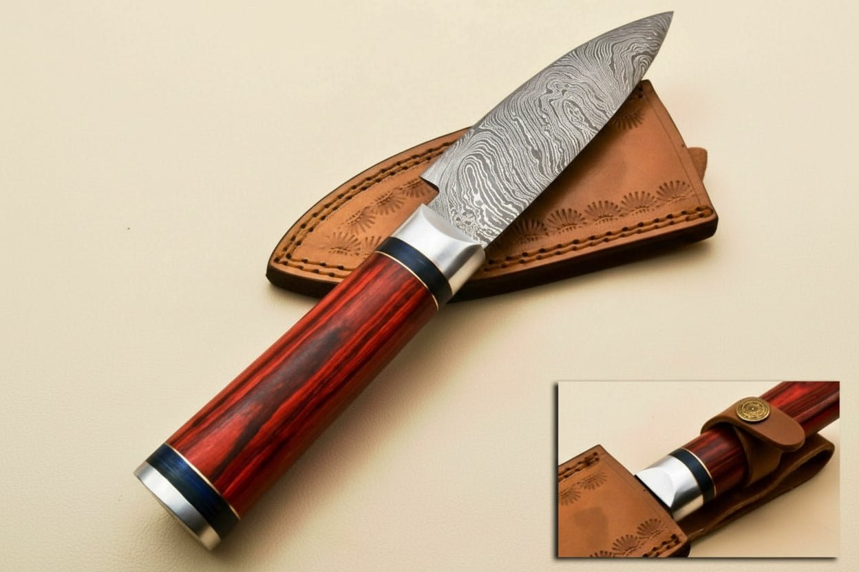 11" Handmade Damascus Chef Knife with Twisted Steel Blade & Red Pakka Wood Handle