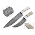 Handmade Damascus Chef Knife Set of 2, Full Tang Kitchen Knives, White Bone Handle with Steel Bolster, Culinary Cooking Knife Pair