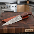 Hand-Forged Damascus Chef Knife Set of 2 with Rosewood Handles and Leather Sheaths