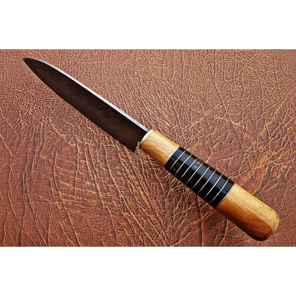 Handmade Damascus Chef Knife with Leather Sheath, 14 Inch Full Tang Kitchen Knife, 9 Inch Blade, Olive Wood Handle with Black Resin Spacers