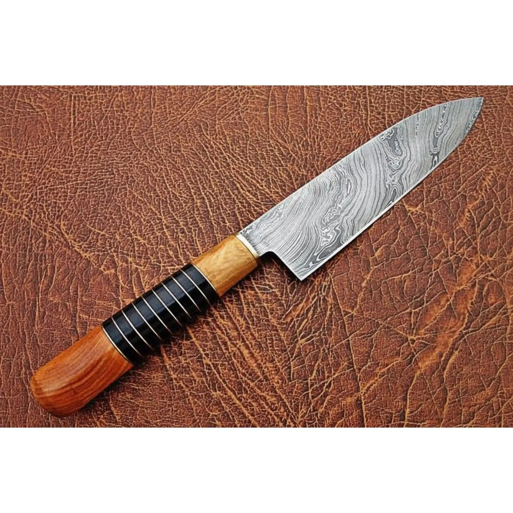 Handmade Damascus Chef Knife with Leather Sheath, 14 Inch Full Tang Kitchen Knife, 9 Inch Blade, Olive Wood Handle with Black Resin Spacers