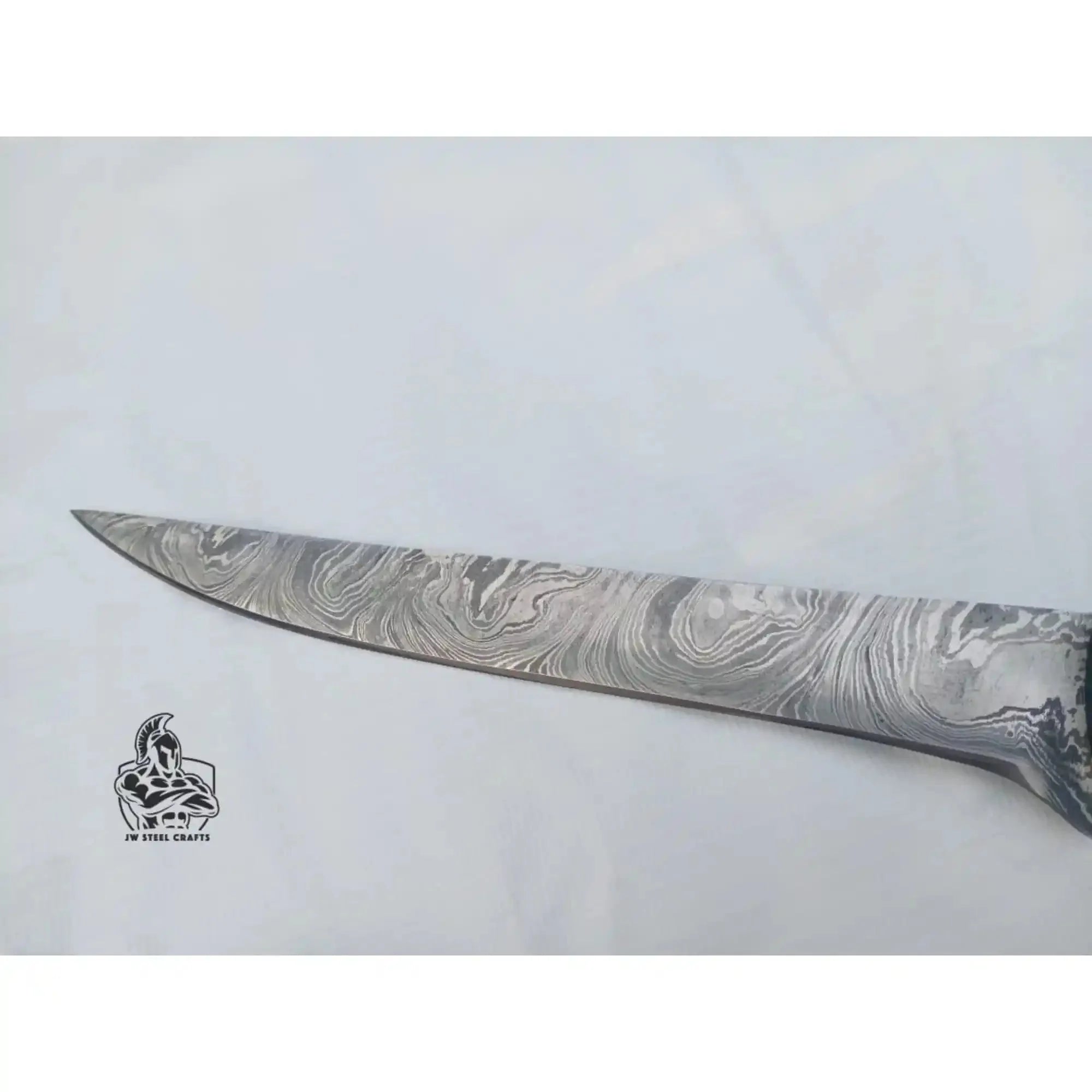 Handmade Damascus Fillet Knife – 11.5 Inch Overall Length, Flexible Fish Filleting Blade with Colored Wood Handle, Full Tang Fishing Knife with Leather Sheath, JW SteelCrafts