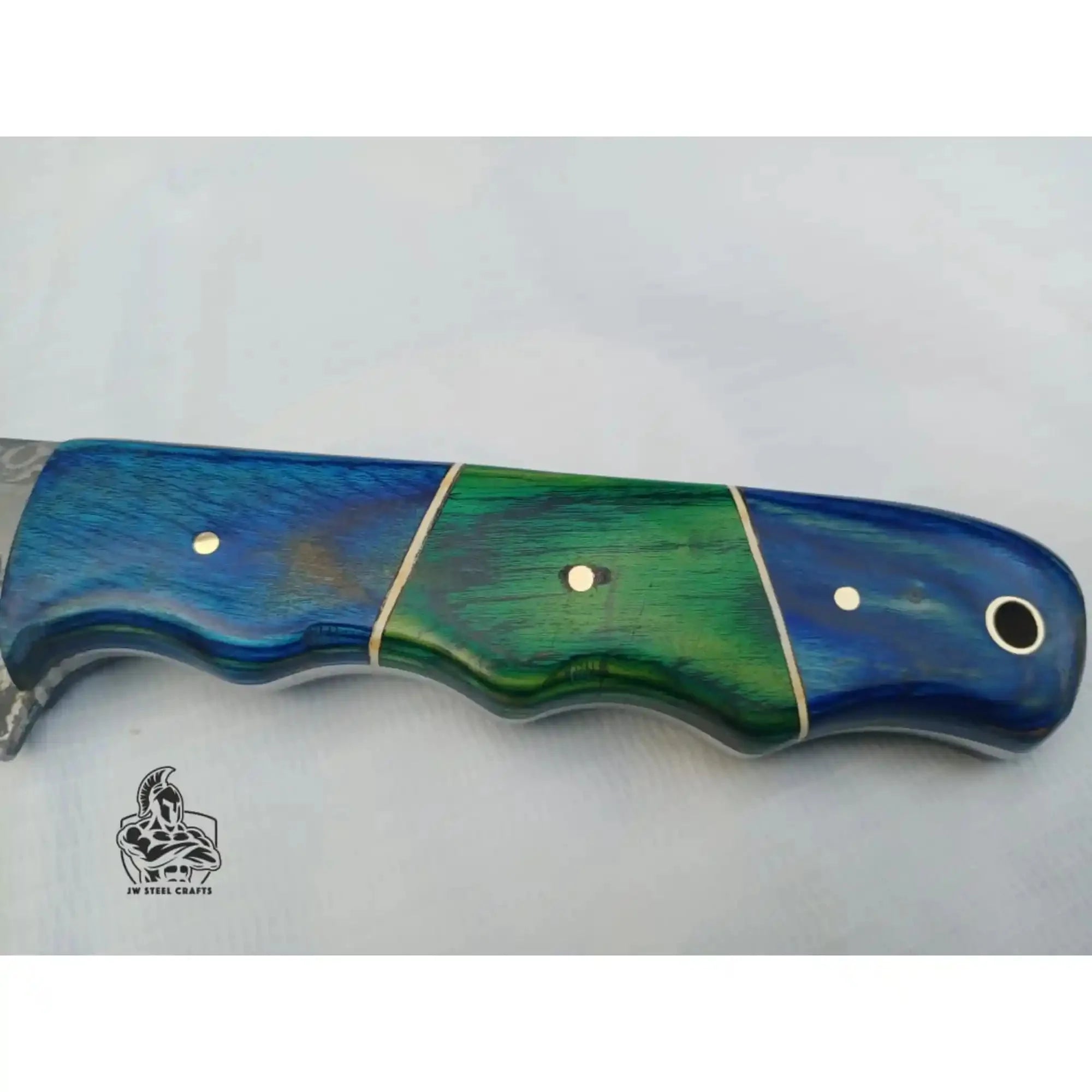 Handmade Damascus Fillet Knife – 11.5 Inch Overall Length, Flexible Fish Filleting Blade with Colored Wood Handle, Full Tang Fishing Knife with Leather Sheath, JW SteelCrafts