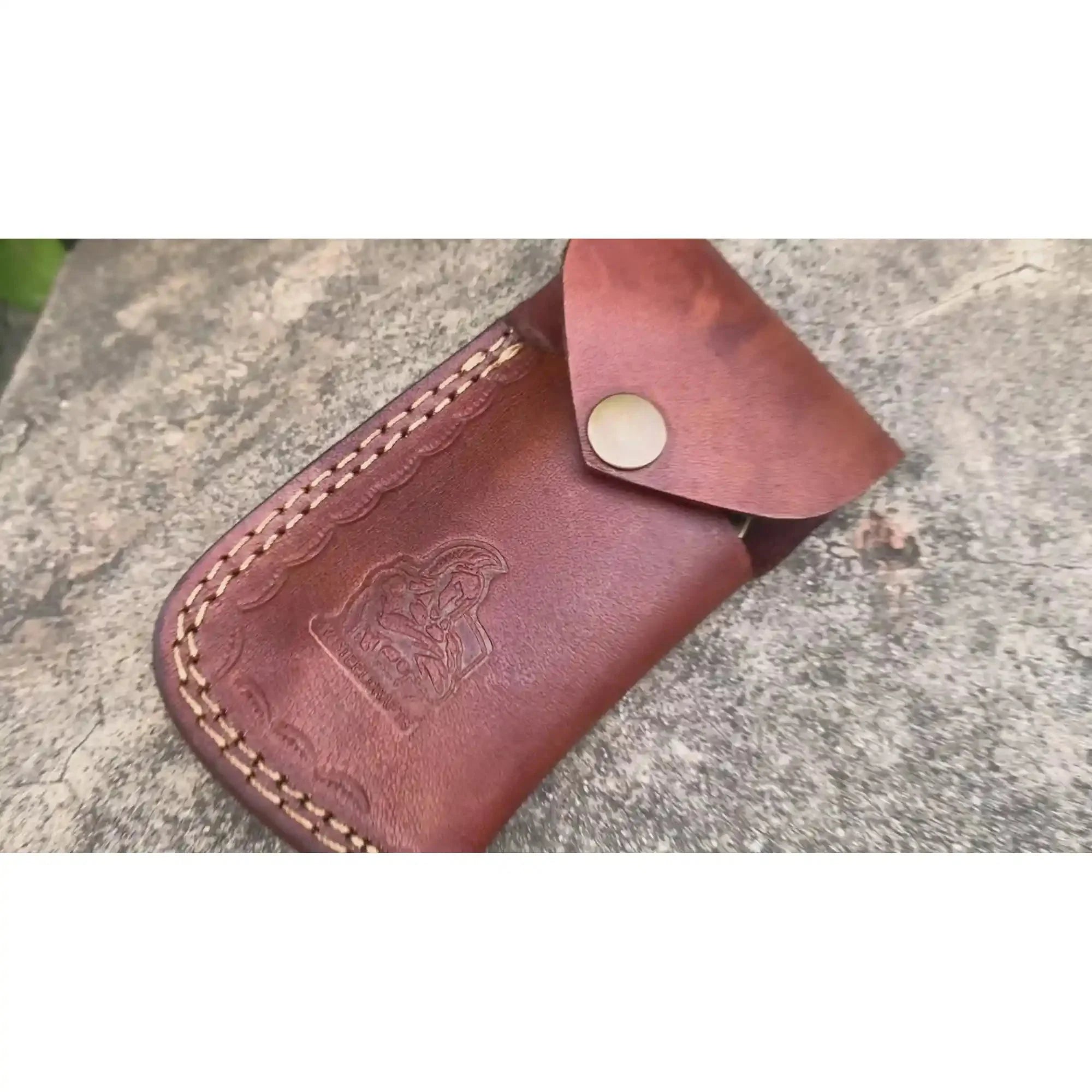 Handmade Damascus Fish Folding Knife – Bone Handle with Brass Bolster