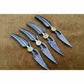 Handmade Damascus Folding Knife Set of 4 – Matching Pocket Knives with Decorative Spine