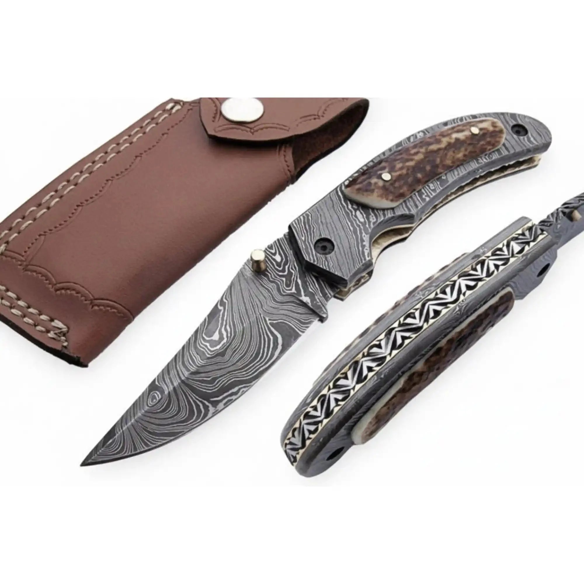 Handmade Damascus Folding Pocket Knife with Floral Engraved Handle – Compact EDC Knife by JW SteelCrafts