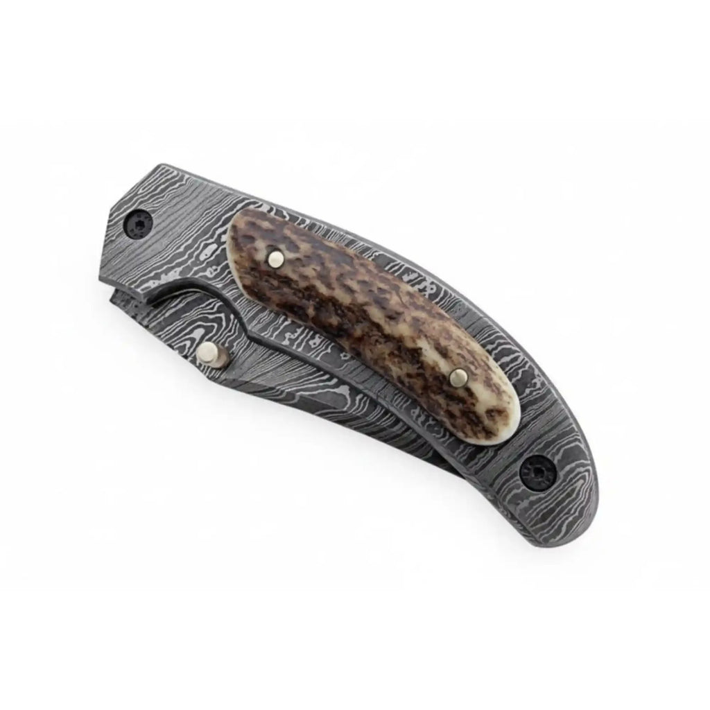 Handmade Damascus Folding Pocket Knife with Floral Engraved Handle – Compact EDC Knife by JW SteelCrafts