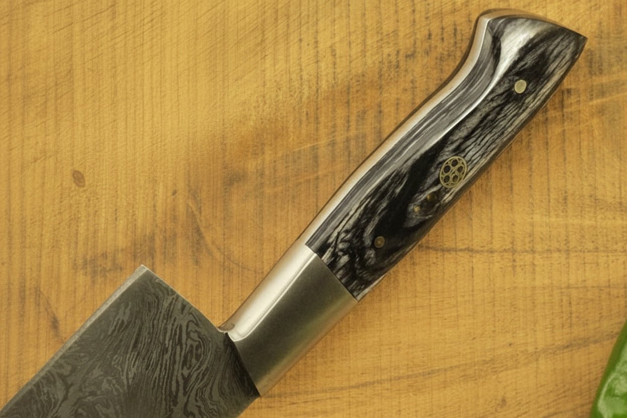 Full Tang Japanese Design Gyuto Knife – Handmade Damascus Chef Knife with Grey Wood Handle