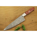 Handmade Damascus Steel Gyuto Knife, Red Pakka Wood Handle, Japanese Chef Blade, JW SteelCrafts