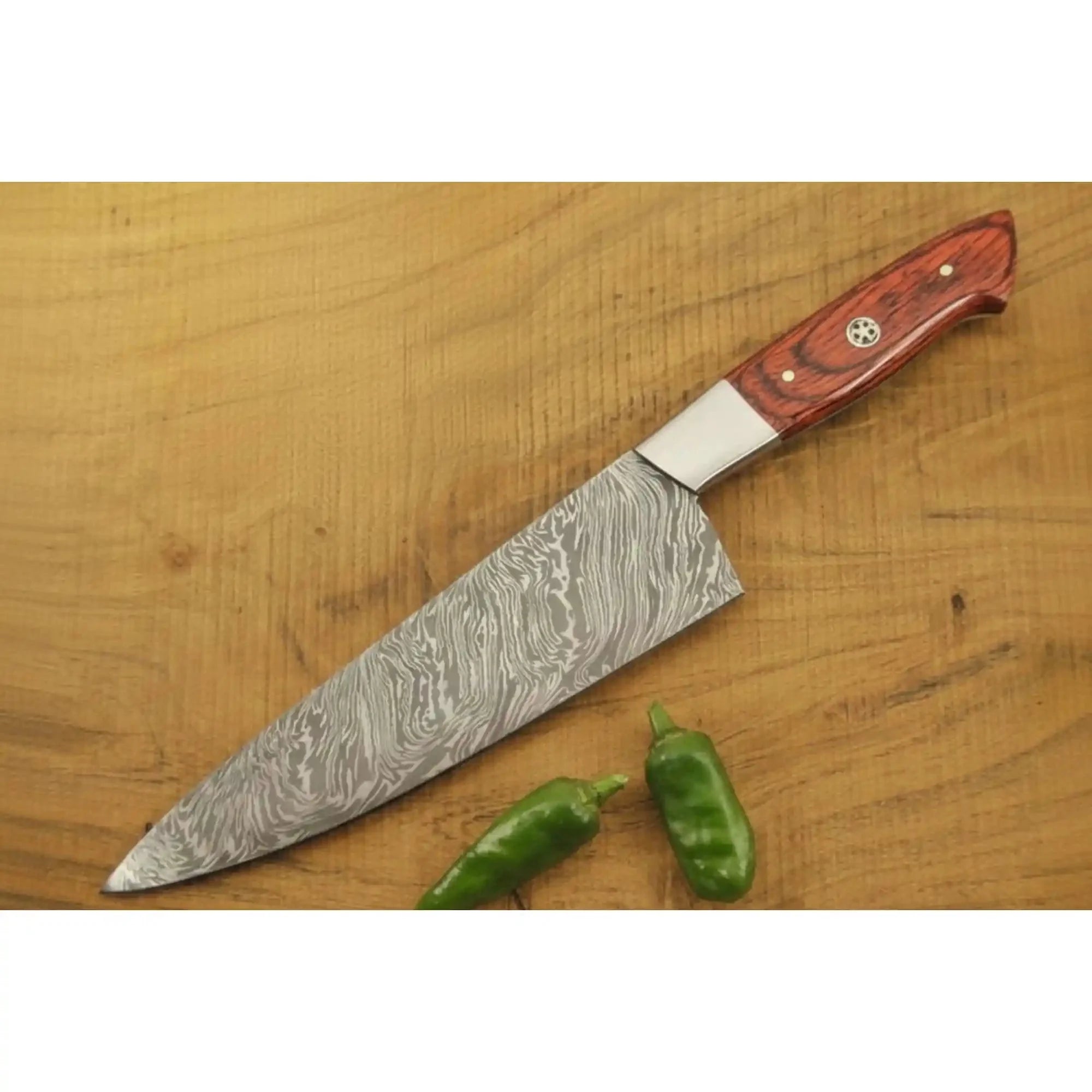 Handmade Damascus Steel Gyuto Knife, Red Pakka Wood Handle, Japanese Chef Blade, JW SteelCrafts