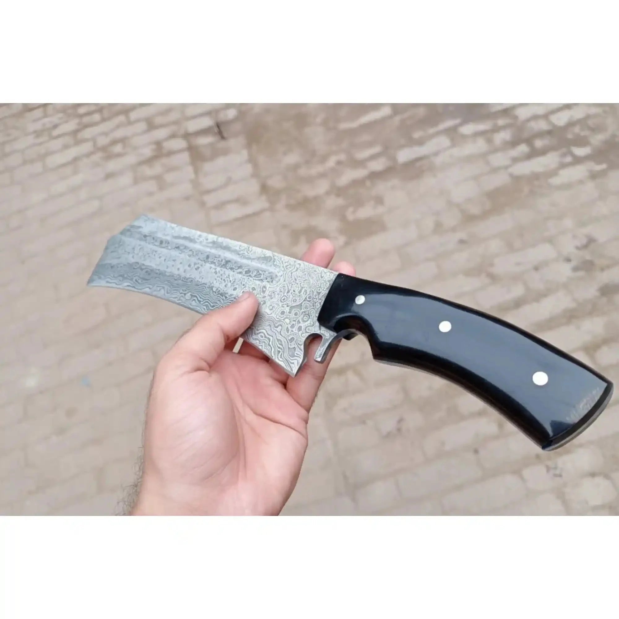 Handmade Damascus K-Tip Nakiri Knife with Black Handle