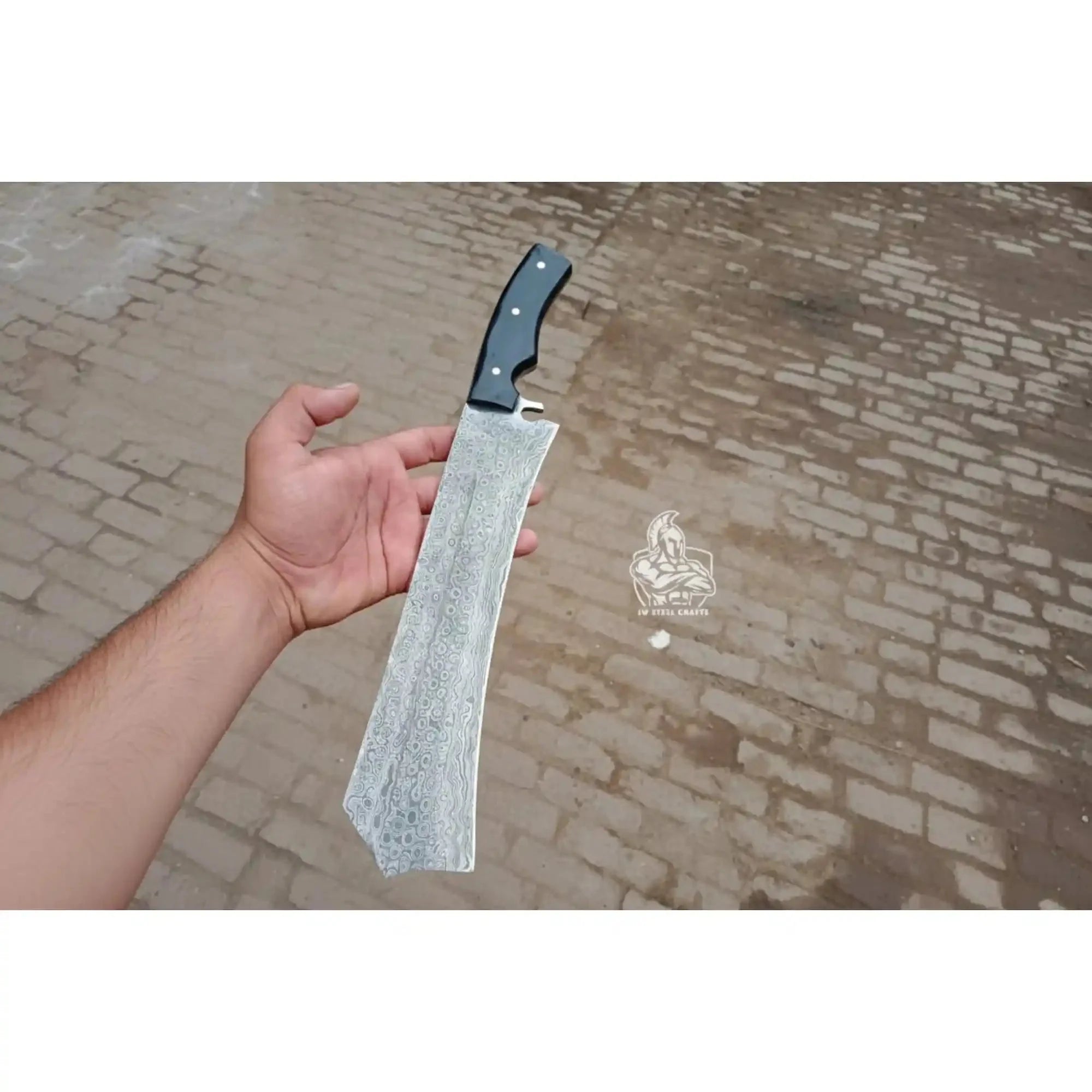 Handmade Damascus K-Tip Nakiri Knife with Black Handle