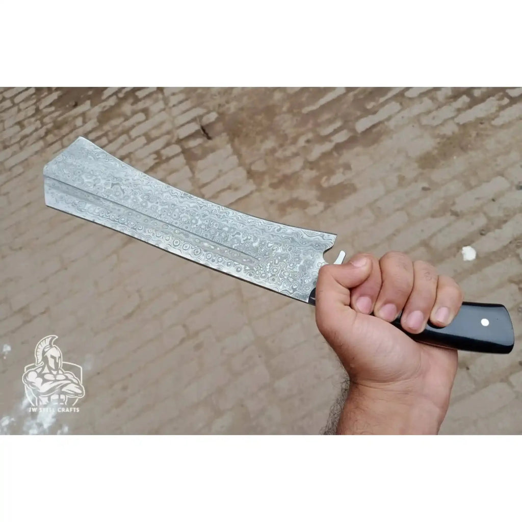 Handmade Damascus K-Tip Nakiri Knife with Black Handle