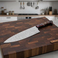 Handcrafted Damascus Kiritsuke Chef Knife with Raindrop Pattern Blade, Red and Black Handle