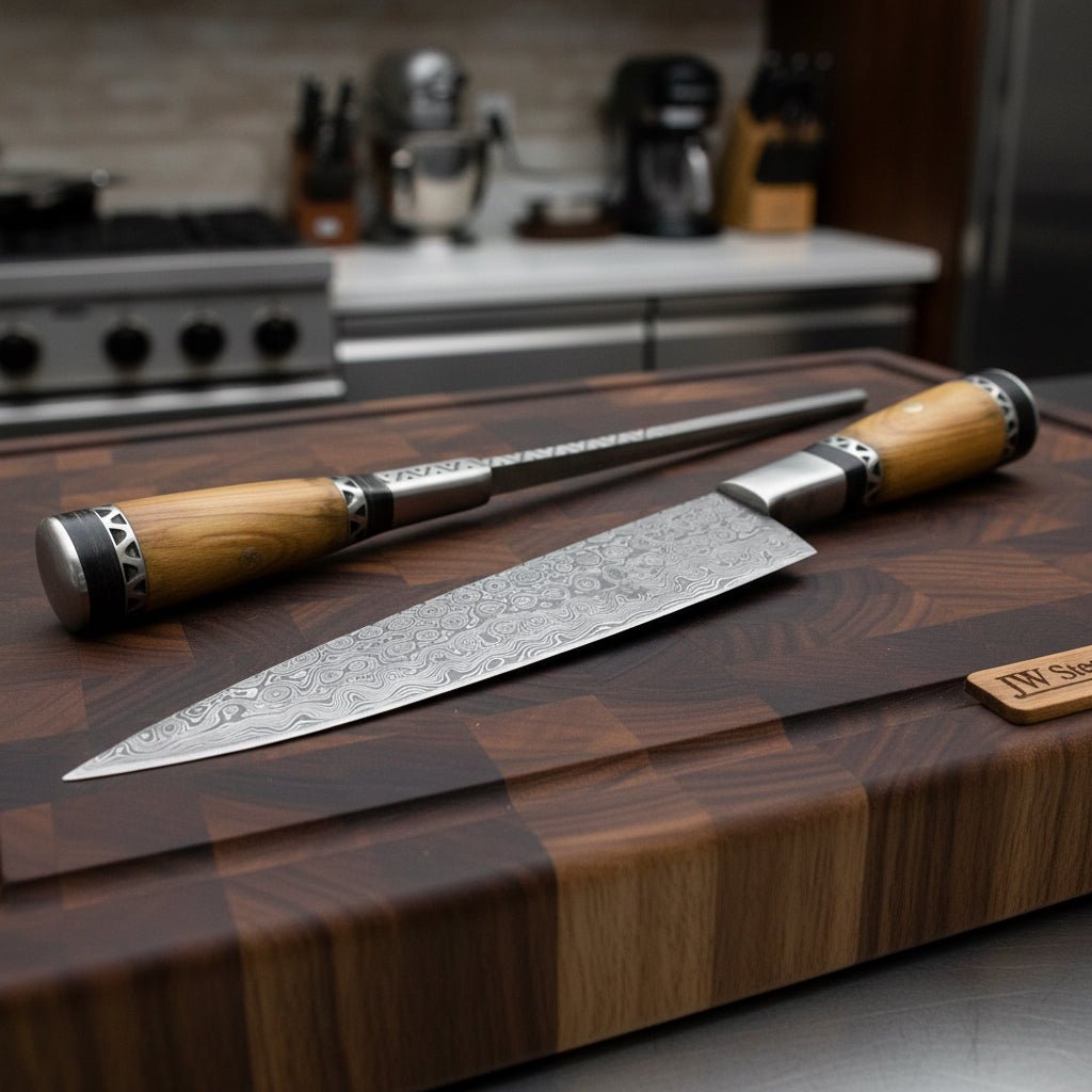 Hand-Forged Damascus Kiritsuke Chef Knife, Japanese Steel with Olive Wood Handle