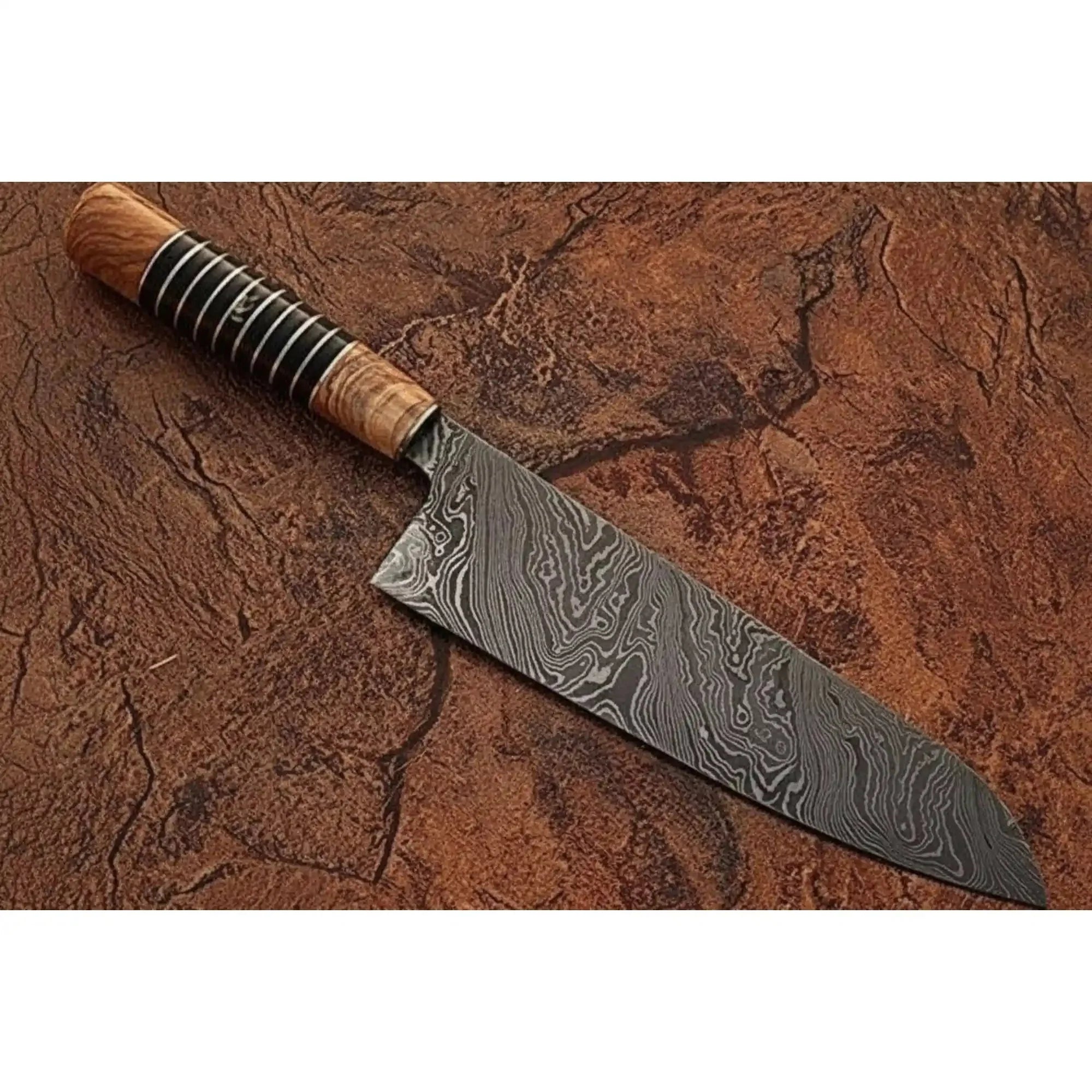 Forged Damascus Kiritsuke Chef Knife, Handmade Japanese Gyuto Knife, Hybrid Wood Handle