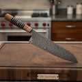 Forged Damascus Kiritsuke Chef Knife, Handmade Japanese Gyuto Knife, Hybrid Wood Handle