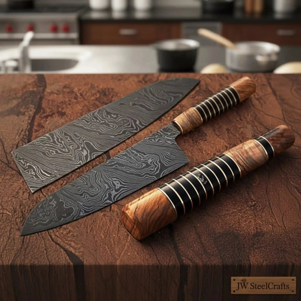 Forged Damascus Kiritsuke Chef Knife, Handmade Japanese Gyuto Knife, Hybrid Wood Handle