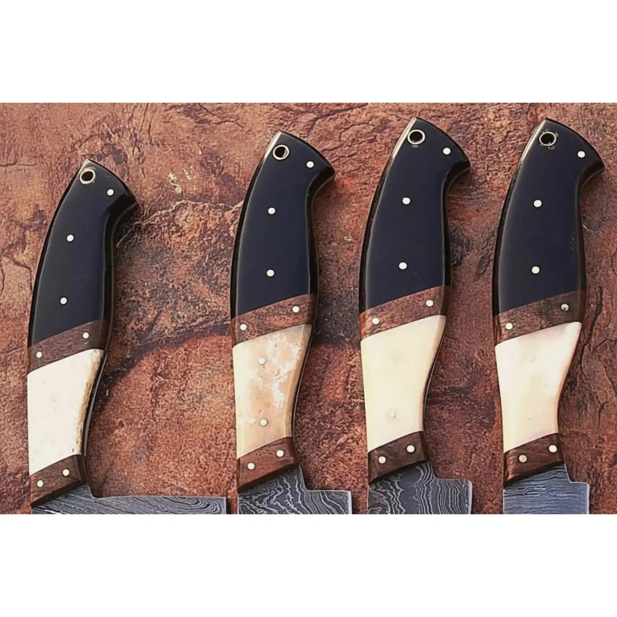 5 piece Handmade Damascus Kitchen Knife Set with Black Resin White Bone and Rosewood Handles