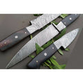 3-Piece Handmade Damascus Kitchen Knife Set, Full Tang Twisted Pattern Steel, Black Micarta Handles