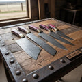 5-Piece Damascus Kitchen Knife Set with Red Pakka Wood Handles, Full Tang Twisted Pattern