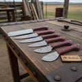 6-Piece Handmade Damascus Kitchen Knife Set with Red Wood Handles