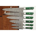 6-Piece Handmade Damascus Steel Kitchen Knife Set, Green Wood Handle, Professional Chef Culinary