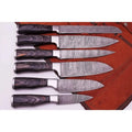 Handcrafted Damascus Knife Set of 6 Black Wood Handles Full Tang Chef, Bread, Utility Slicing Knives