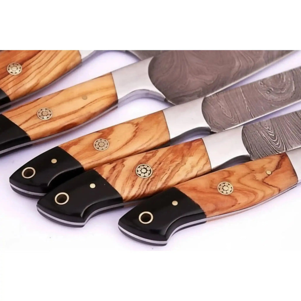 Handmade Damascus Knife Set, Olive Wood & Resin Handle