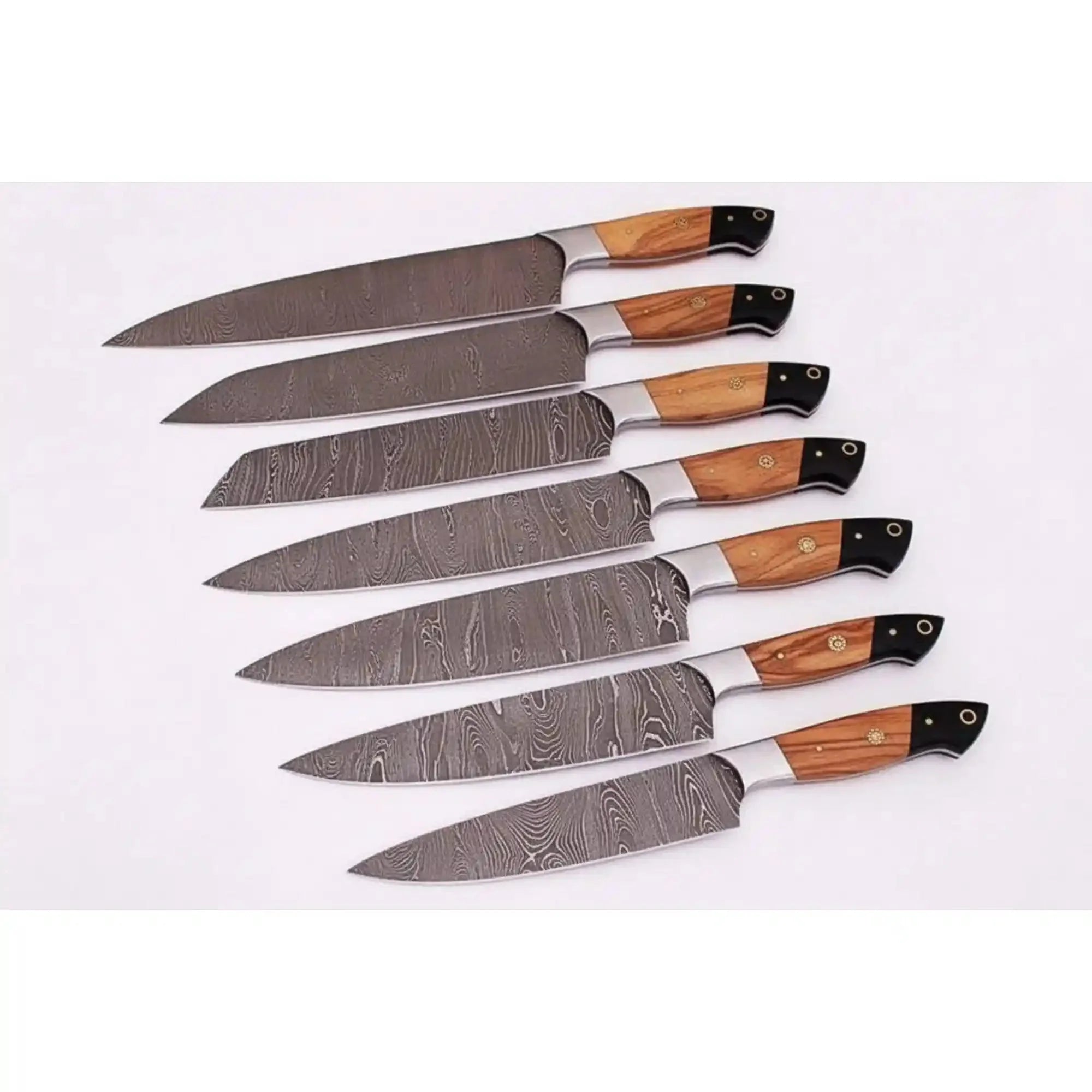 Handmade Damascus Knife Set, Olive Wood & Resin Handle