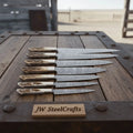 7-Piece Handcrafted Damascus Knife Set with Stag Antler Handles - Forged Steel Cooking Knives