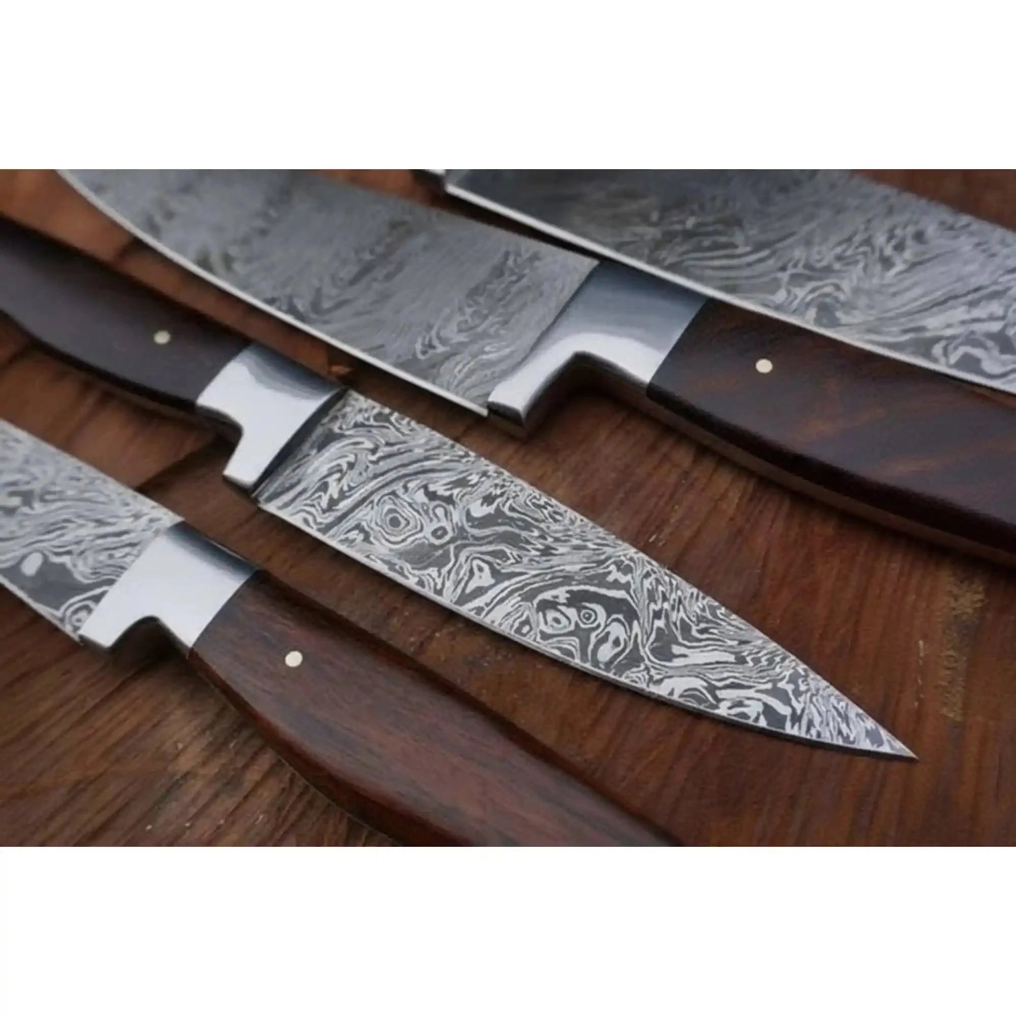 Handmade Damascus Kitchen Knife Set with Walnut Wood Handle - Professional Chef's Knives