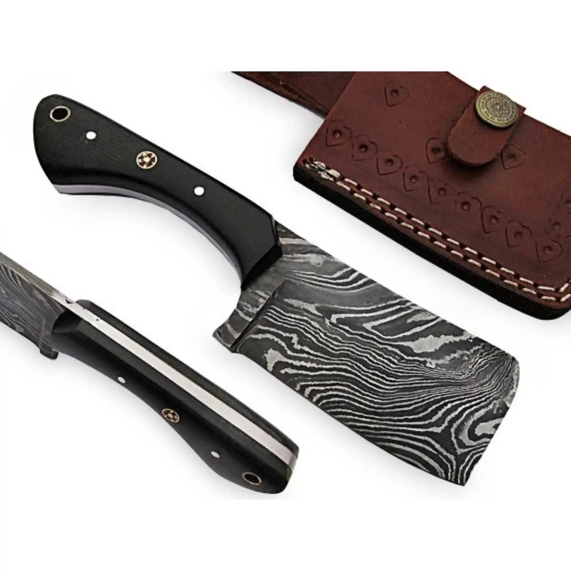 Handcrafted Mini Cleaver - Small Butcher Knife with Green Pakka Handle & Leather Sheath
