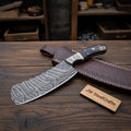Handcrafted Damascus Skinner Knife with Bolster & Micarta Handle + Leather Sheath