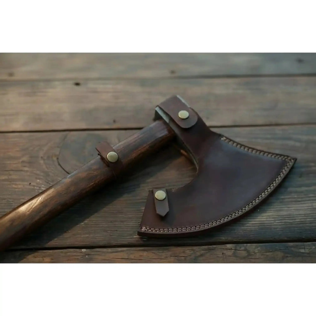 Handmade Damascus Steel Bearded Viking Axe with Hardwood Handle – Custom Forged Norse Camp Axe | JW SteelCrafts