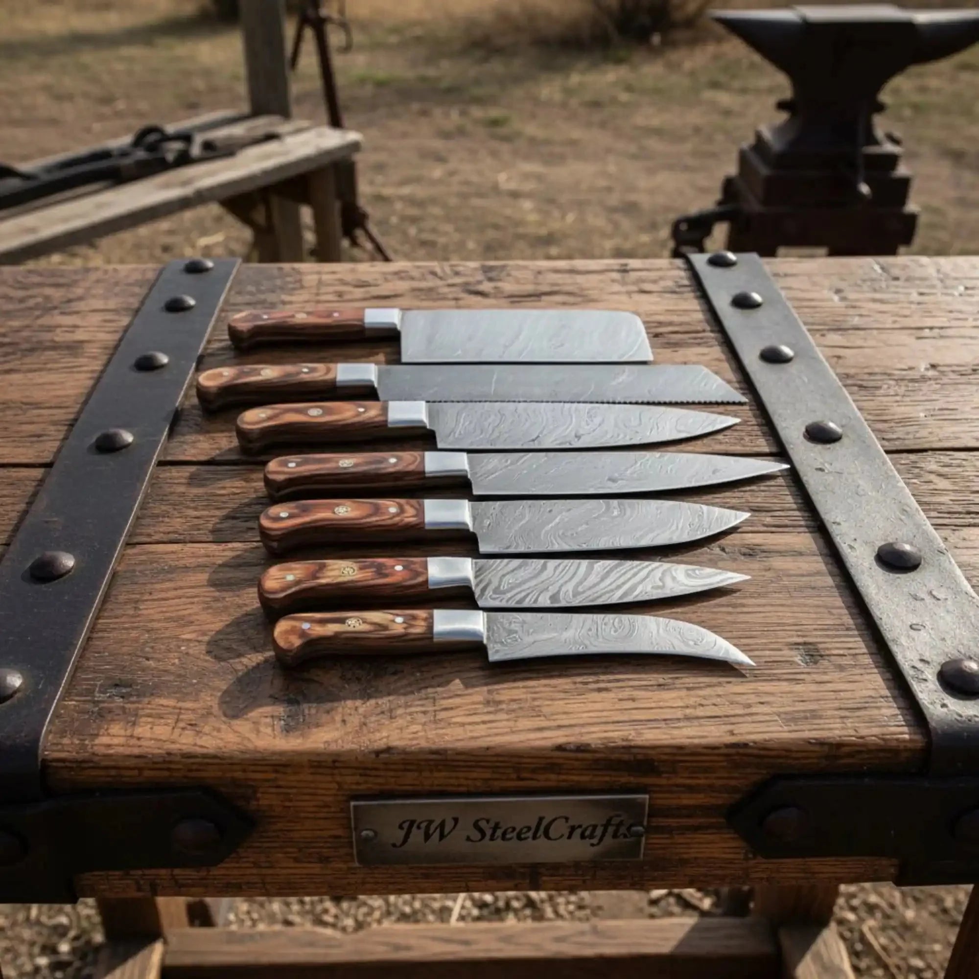 HANDMADE Damascus steel Blades kitchen knife chef knife 7 piece set