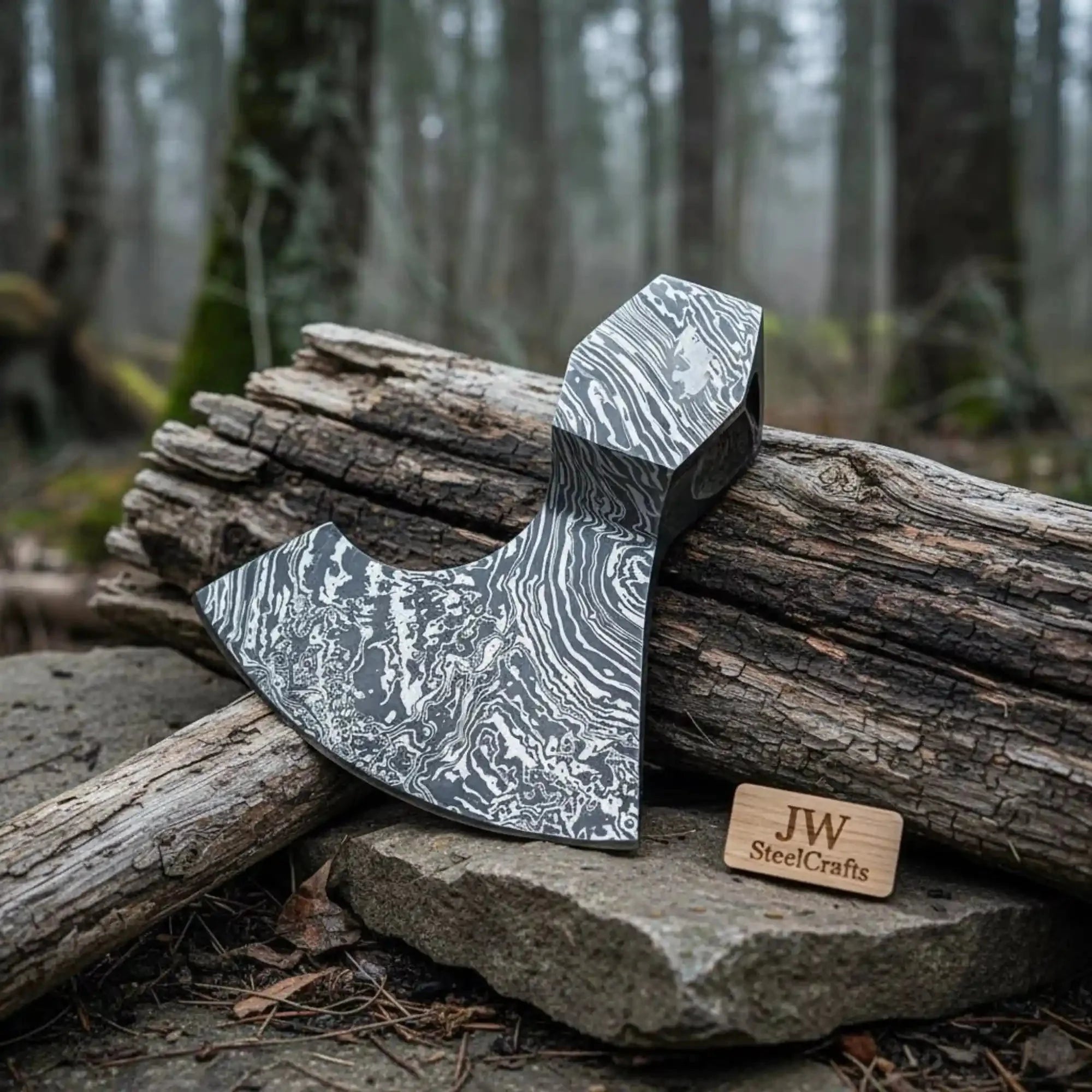 Handmade Damascus Steel Blank Axe Head – Pattern Welded Viking Tomahawk Head for Custom Handle Builds | JW SteelCrafts