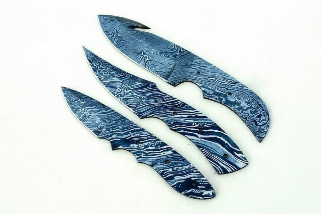 Handmade Damascus Steel Blank Blade Skinner Knife - Lot of 3/ For Knife Making